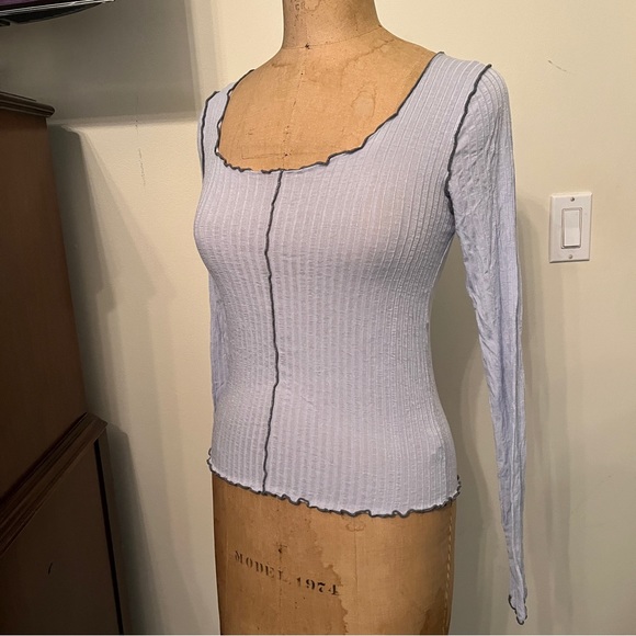 Out From Under Jesse Light Blue Lettuce-Edge Long Sleeve T-Shirt Top - Picture 5 of 7